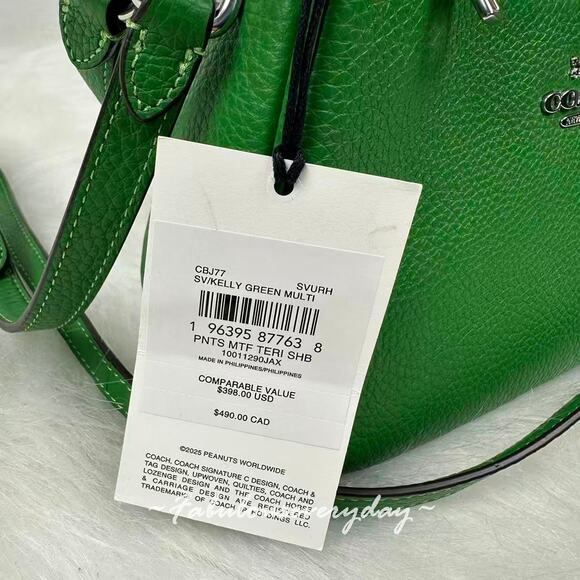 Coach X Peanuts Teri Shoulder Bag With Peppermint Patty In Kelly Green CBJ77 NWT - Picture 5 of 10